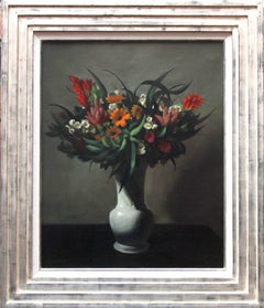 Floral Arrangement - Dutch 1920's Art Deco still life oil painting flowers 
