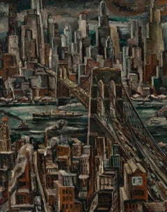 Brooklyn Bridge from Manhattan Dramatic Light, Lower Manhattan Skyline Painting