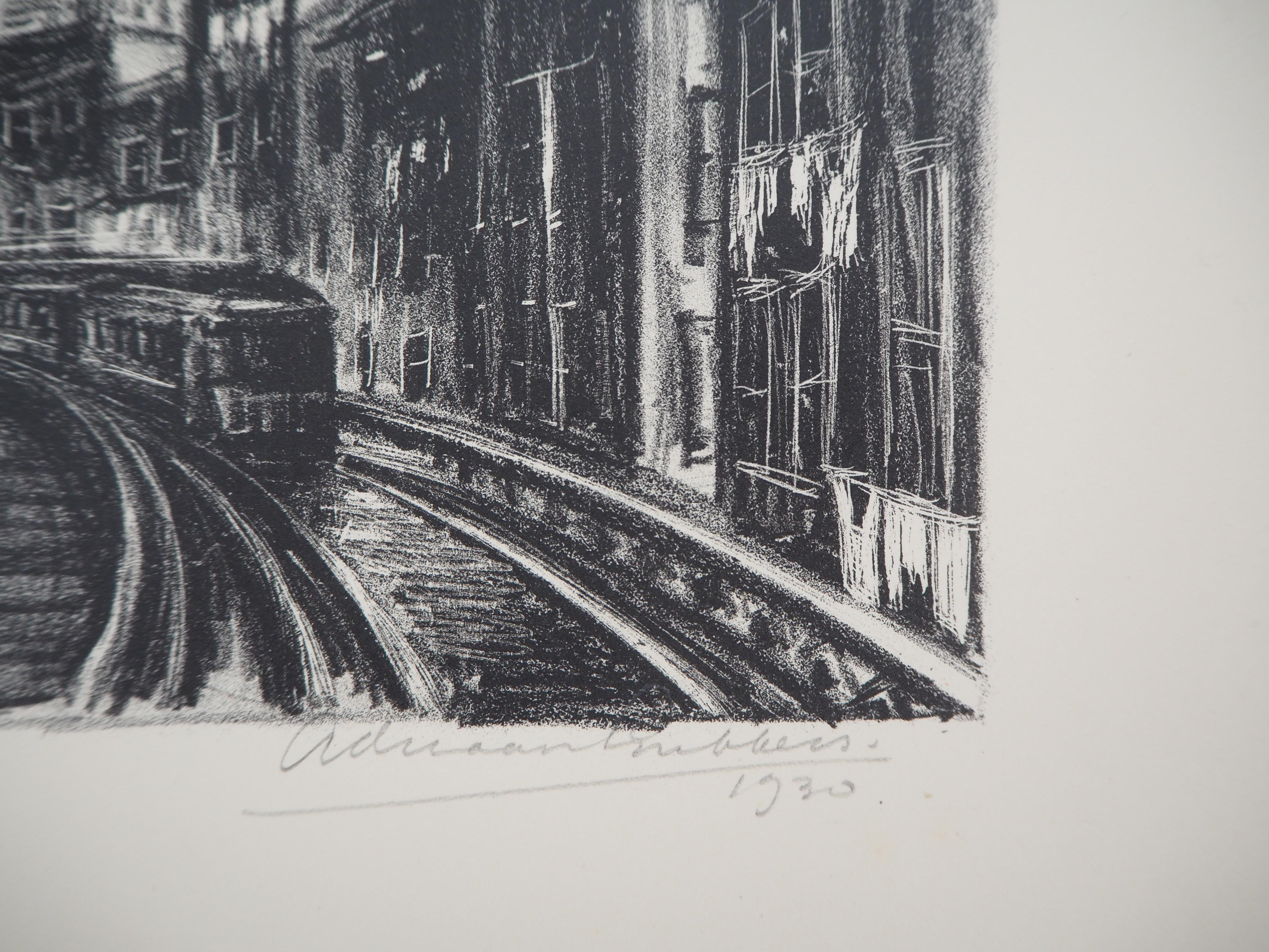 Nueva York, El El en Chatham Square - Litografía original , Firmada a mano / 100 - Print de Adriaan Lubbers
