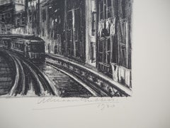 New York City, The El at Chatham Square - Lithographie originale, signée de la main de l'artiste / 100
