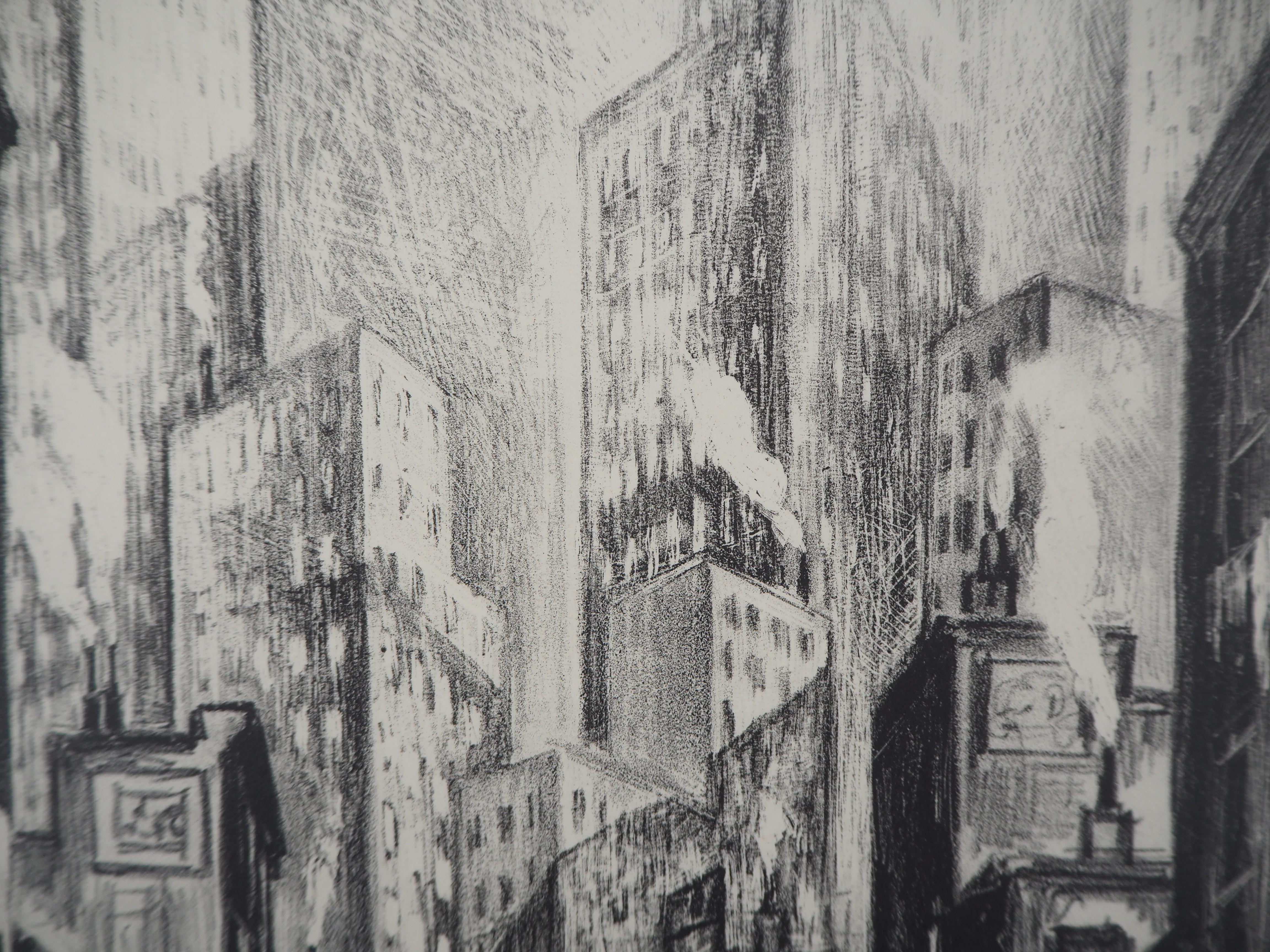 Nueva York, El El en Chatham Square - Litografía original , Firmada a mano / 100 1