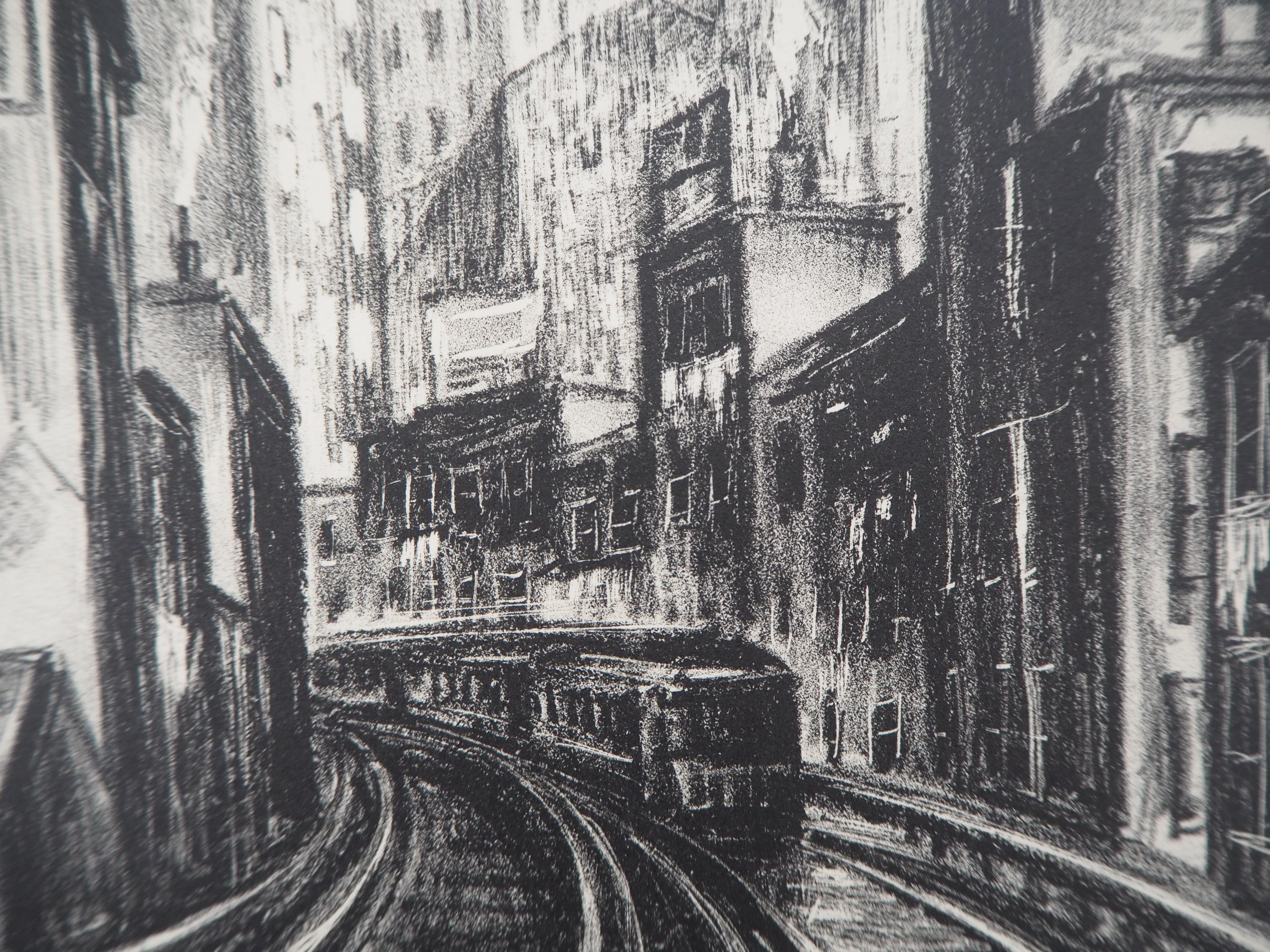 Nueva York, El El en Chatham Square - Litografía original , Firmada a mano / 100 2