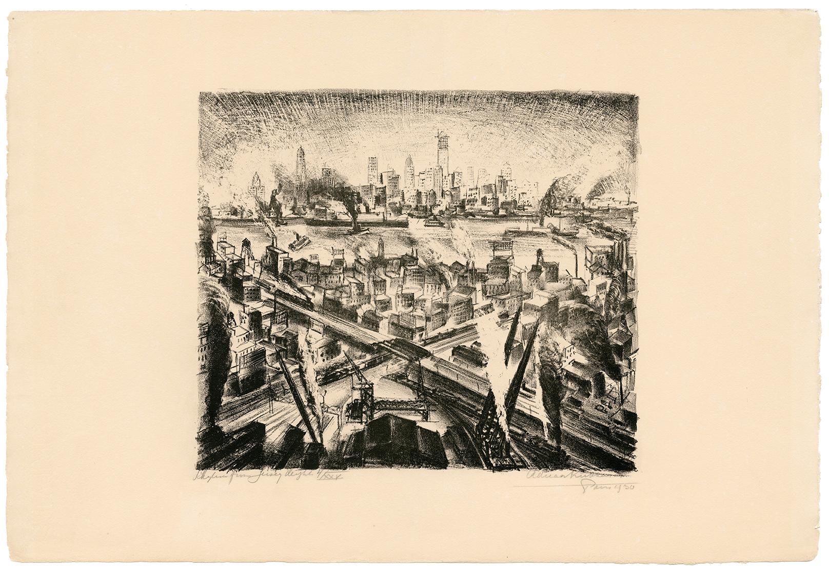 'Skyline from Jersey Heights' — 1930s Modernism - Print by Adriaan Lubbers