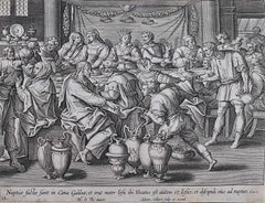 Antique Adrian Collaert 17th Century Engraving Wedding at Cana Martin de Vos