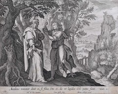 Antique Adrian Collaert 17th Century The Temptation of Christ Engraving Martin de Vos