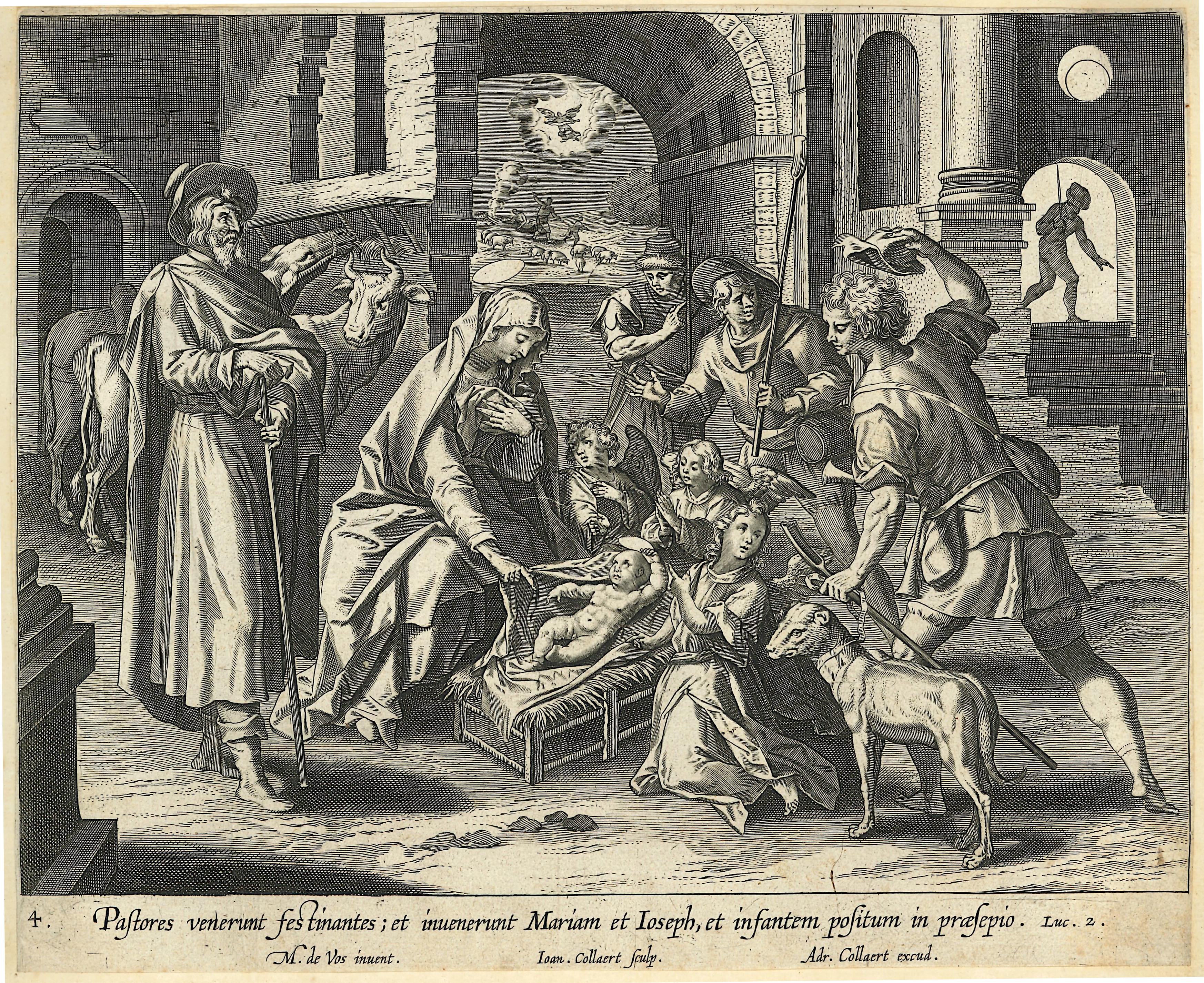 Adrian Collaert early engraving Martin de Vos Pastores venerunt festinantes
