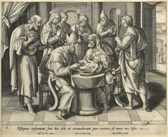 Antique Adrian Collaert early engraving Martin de Vos The Circumcision of Christ