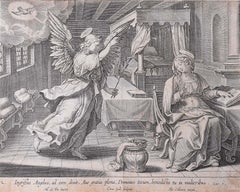 Antique Adrian Collaert Martin de Vos 17th Century Engraving Annunciation of Our Lady