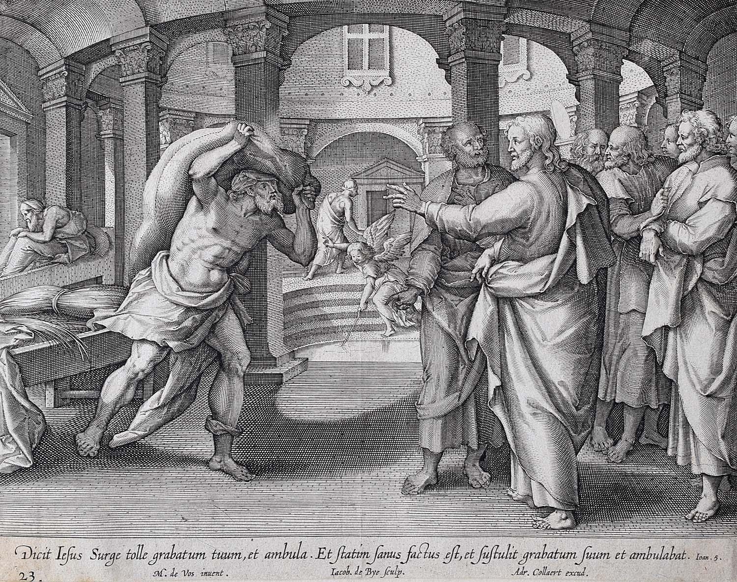 Adrian Collaert Martin de Vos gravure du XVIIe siècle guérissant le paralytique 
