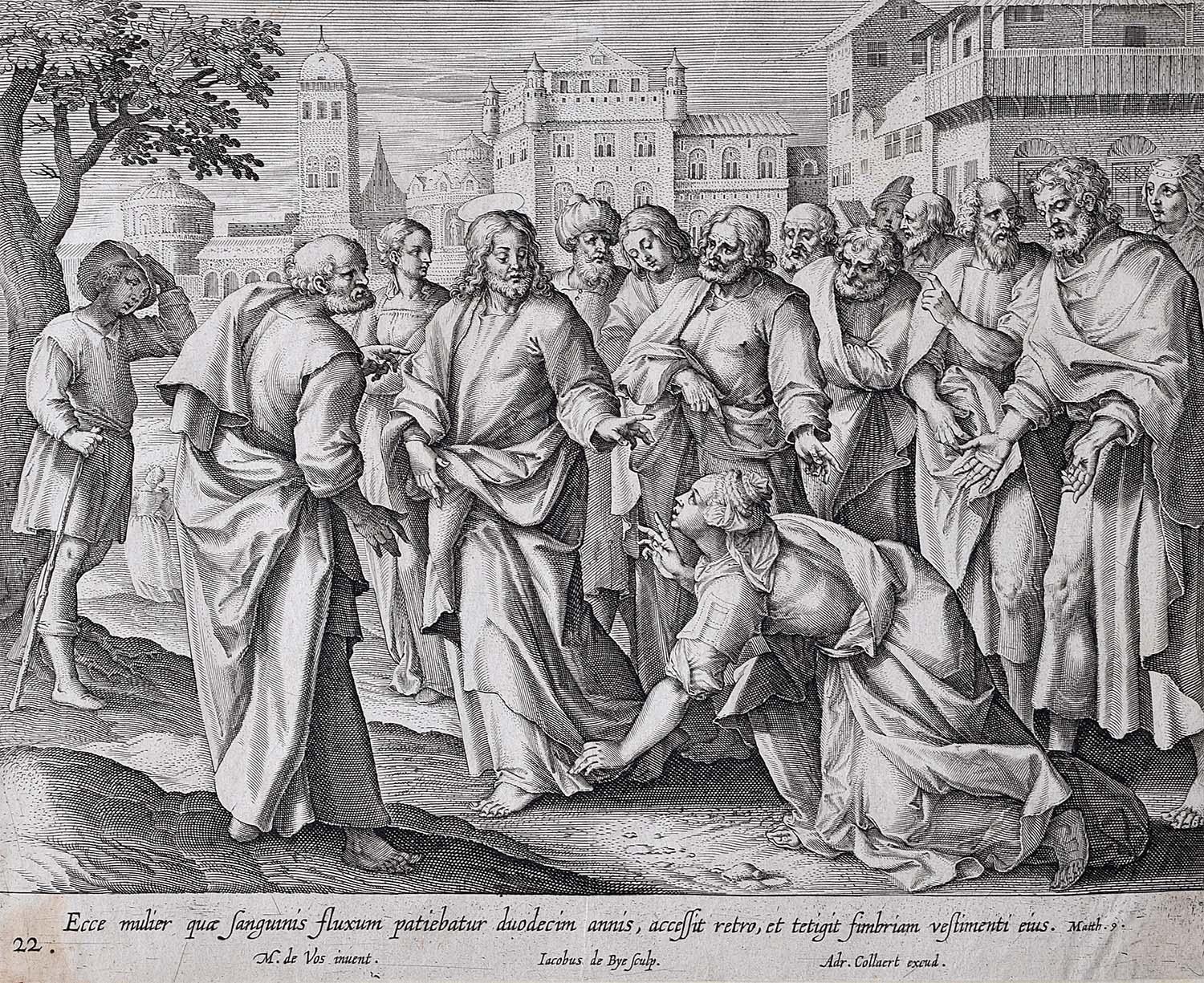 Adrian Collaert Martin de Vos 17th Century engraving Healing Touch of Jesus