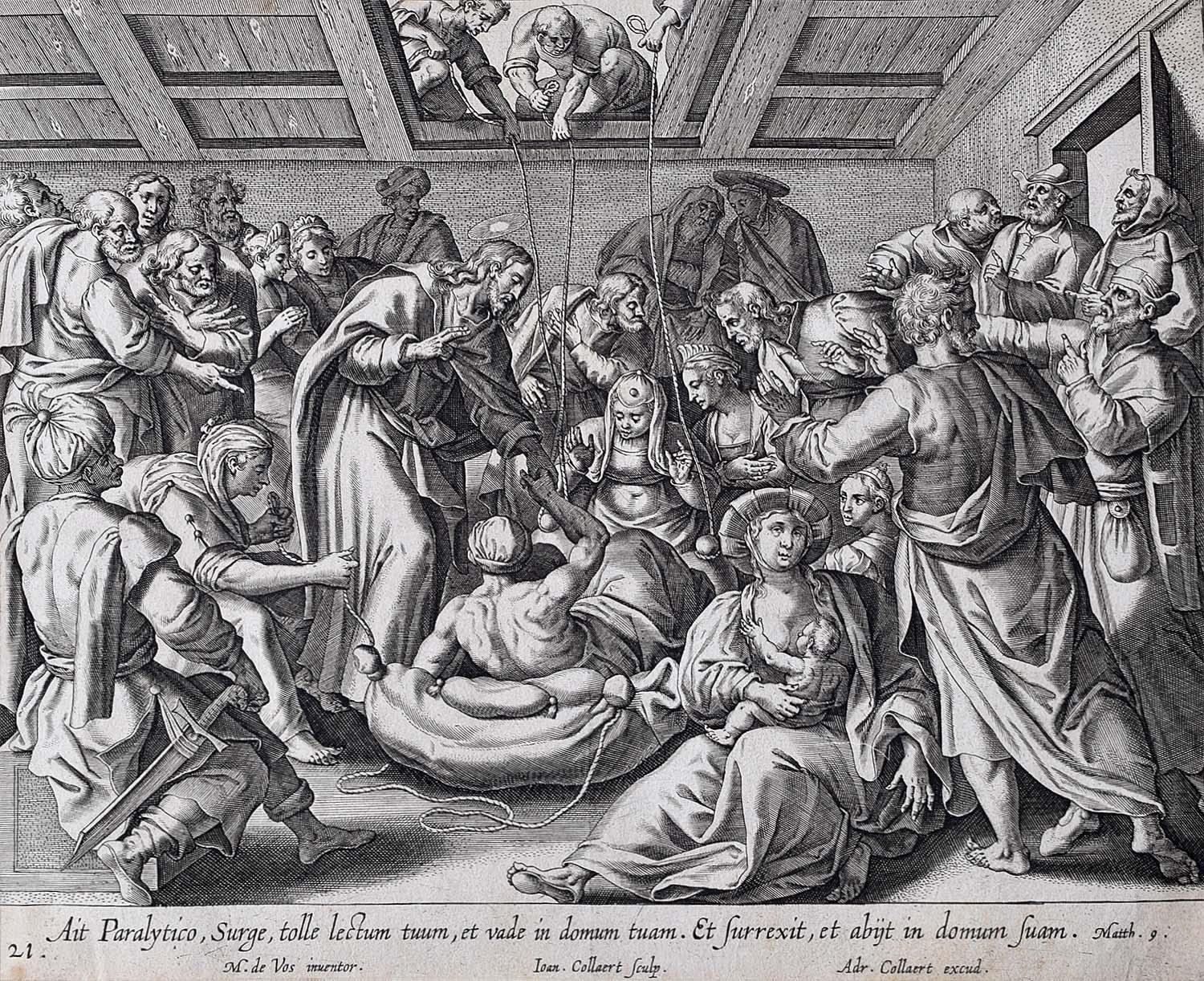 Adrian Collaert Martin de Vos 17th Century engraving Jesus Heals the Paralytic