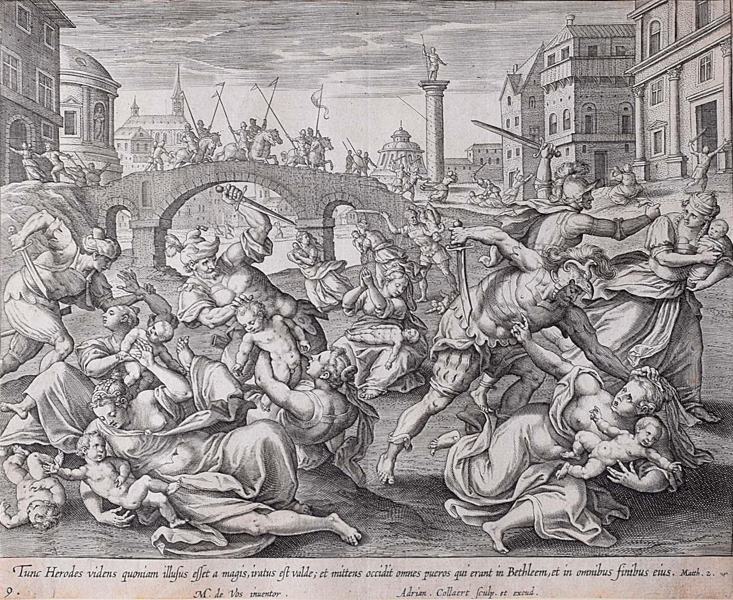 Adriaen Collaert Figurative Print - Adrian Collaert Martin de Vos 17th Century Engraving Massacre of the Innocents