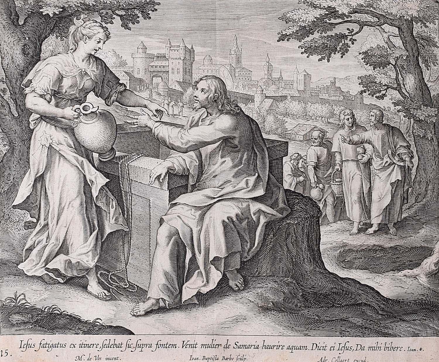 Adrian Collaert Martin de Vos 17th Century Engraving Samaritan Woman at the Well