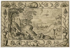 Antique Untitled - Landscape with ornamental border and Abrahma's sacrifice.