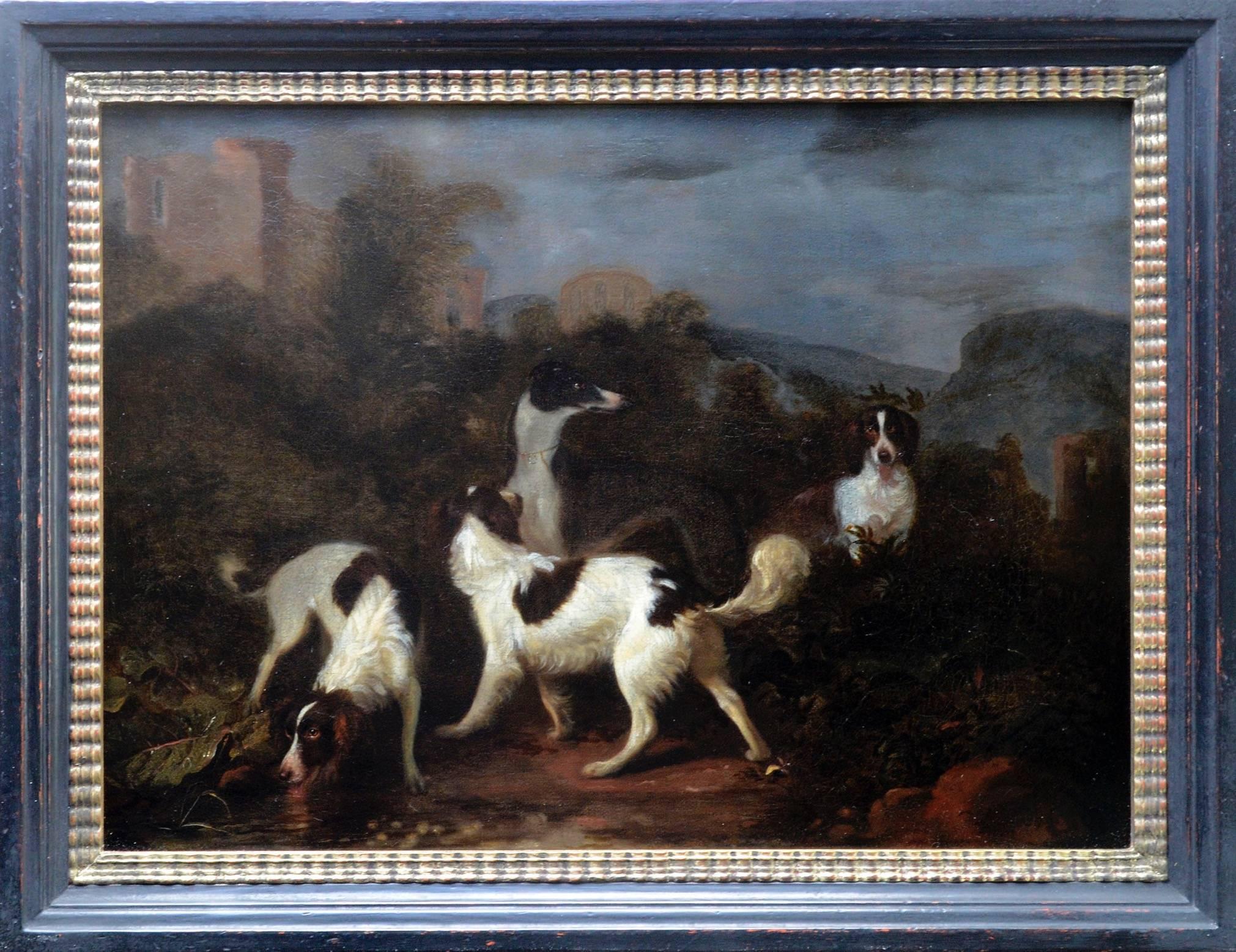 Circle of Adriaen Cornelisz Beeldemaker Animal Painting - Dutch, 17th century. Pair of hunting scenes with dogs