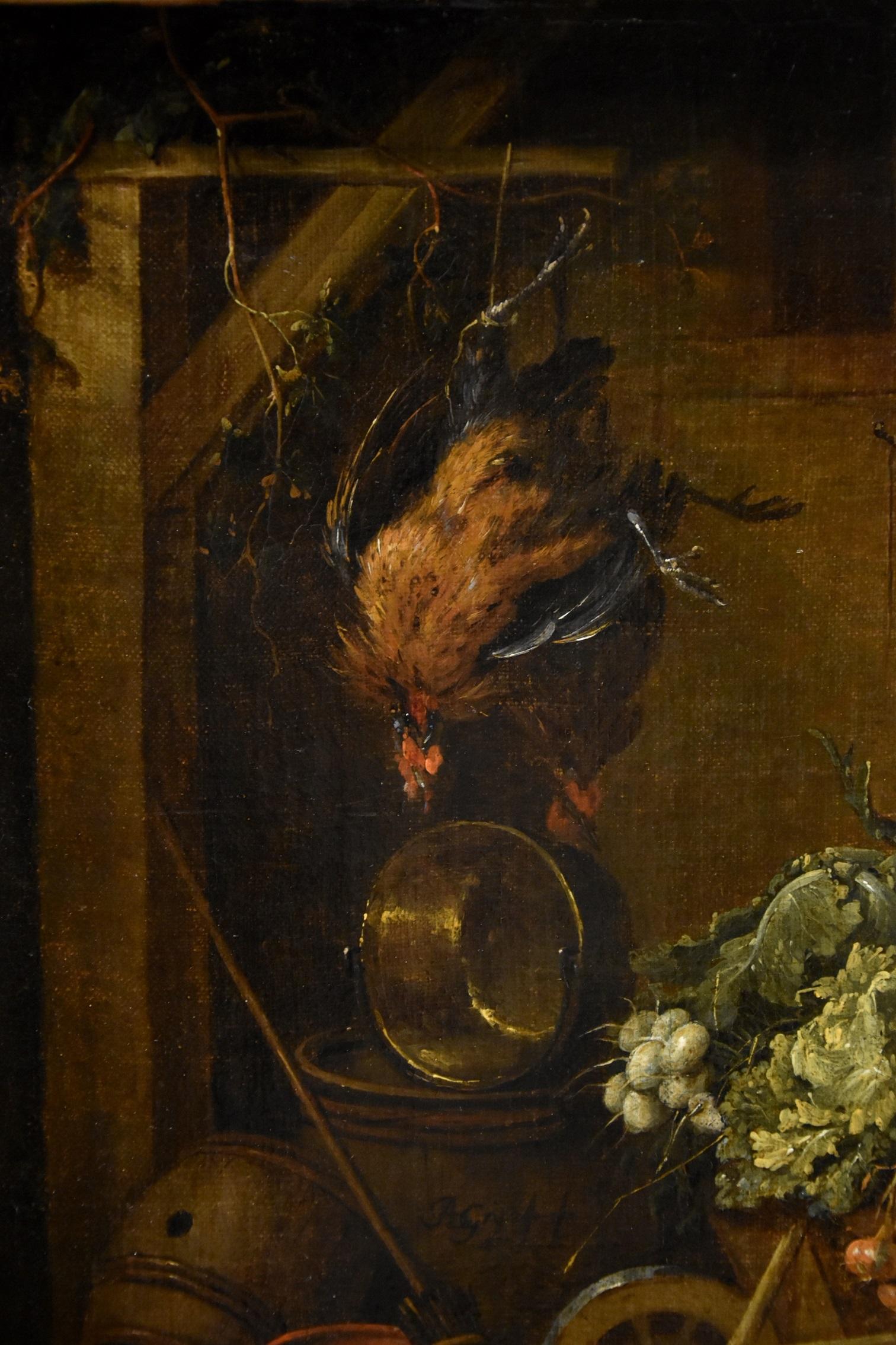 Natura morta animali frutta De Gryef dipinto firmato 17° secolo olio su tela Arte in vendita 8