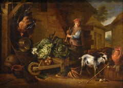 Natura morta animali frutta De Gryef dipinto firmato 17° secolo olio su tela Arte
