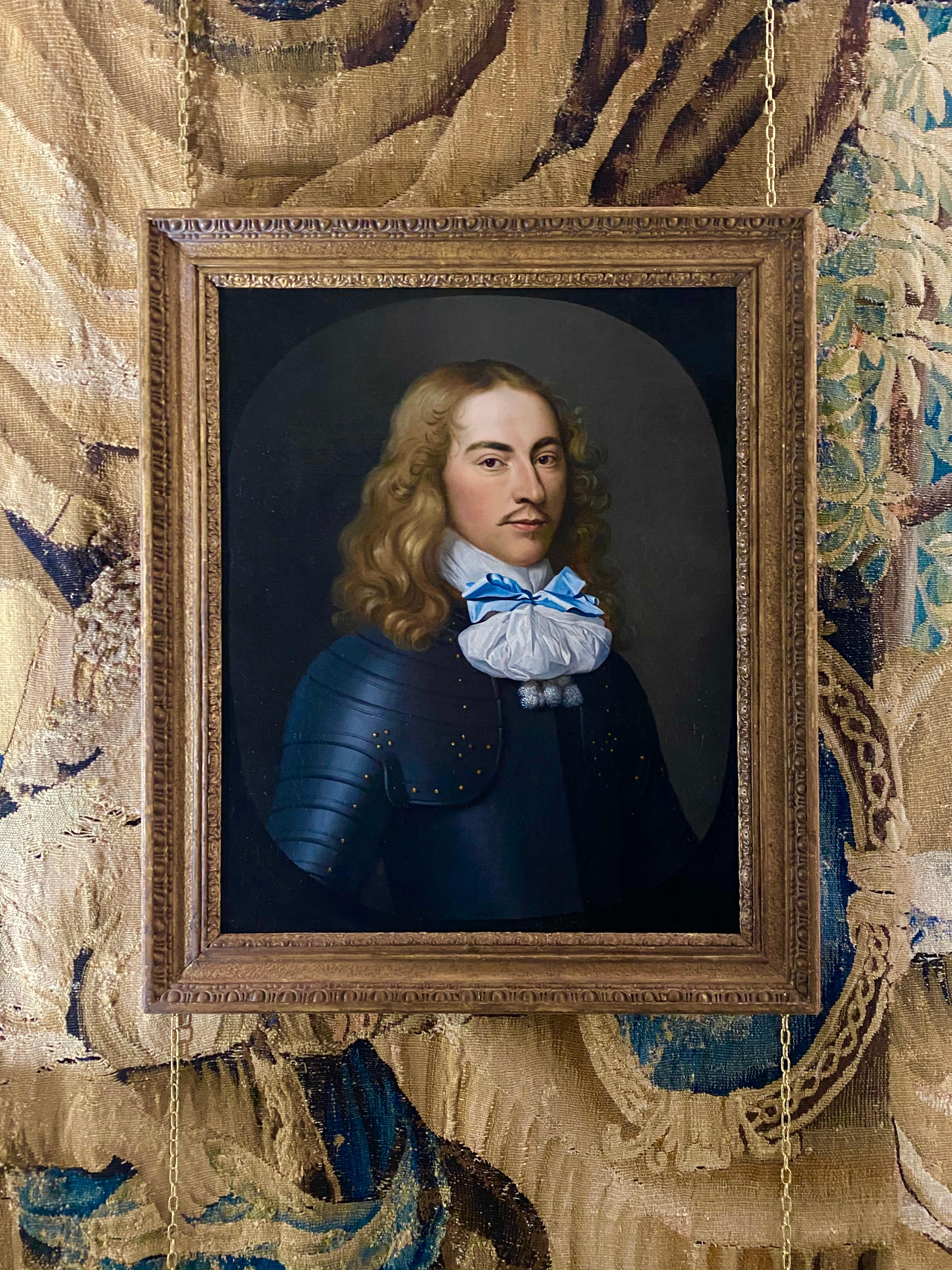 17TH CENTURY CONTINENTAL PORTRAIT OF AN OFFICER IN ARMOUR WITH A BLUE RIBBON   For Sale 2