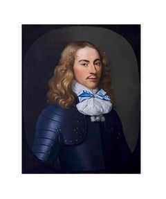 17TH CENTURY CONTINENTAL PORTRAIT OF AN OFFICER IN ARMOUR MIT blauem RIBBON