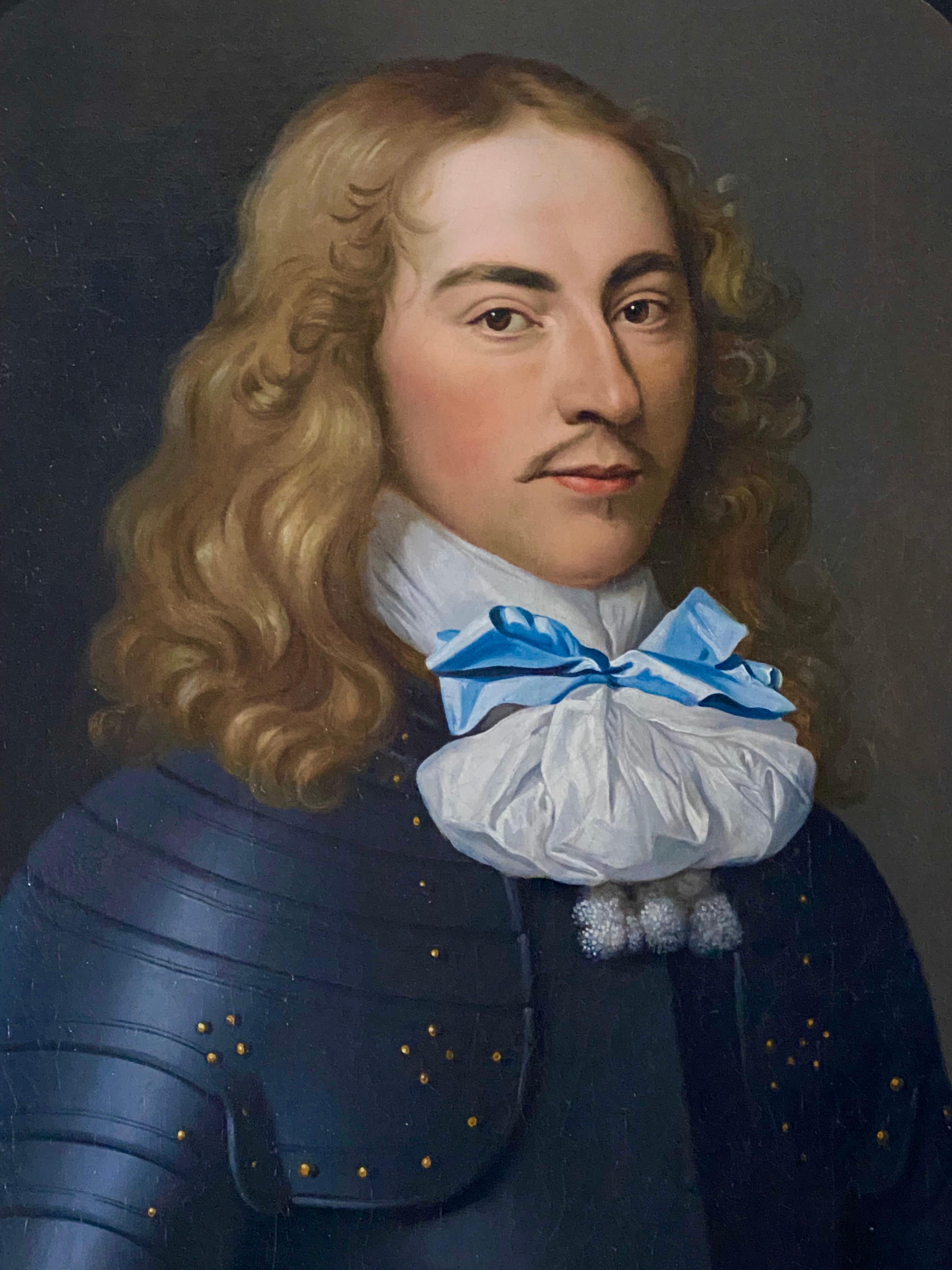 17TH CENTURY CONTINENTAL PORTRAIT OF AN OFFICER IN ARMOUR MIT blauem RIBBON im Angebot 1