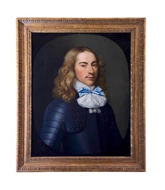 17TH CENTURY CONTINENTAL PORTRAIT OF AN OFFICER IN ARMOUR WITH A BLUE RIBBON  