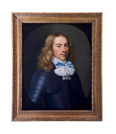 17TH CENTURY CONTINENTAL PORTRAIT OF AN OFFICER IN ARMOUR MIT blauem RIBBON  