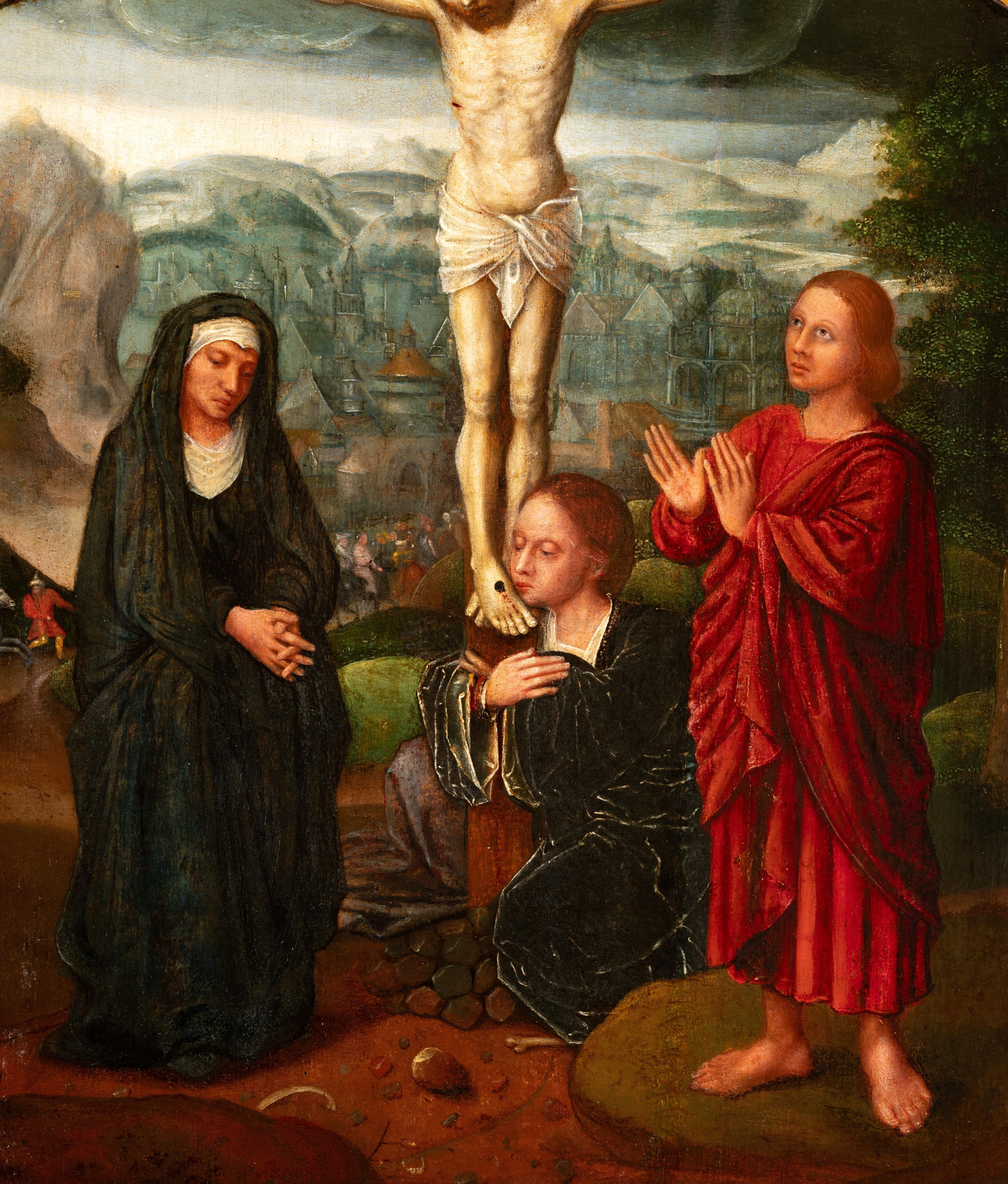 Crucifixión, escuela de Brujas, flamenco, mediados del siglo XVI - Painting Antiguos maestros de Adriaen Isenbrandt