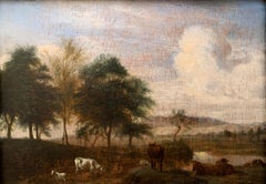 A Small Landscape With Cattle and a Sleeping Herdsman, Oil on Panel