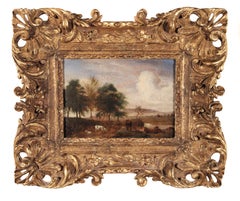 Pequeño paisaje con ganado y pastor dormido, Óleo sobre tabla