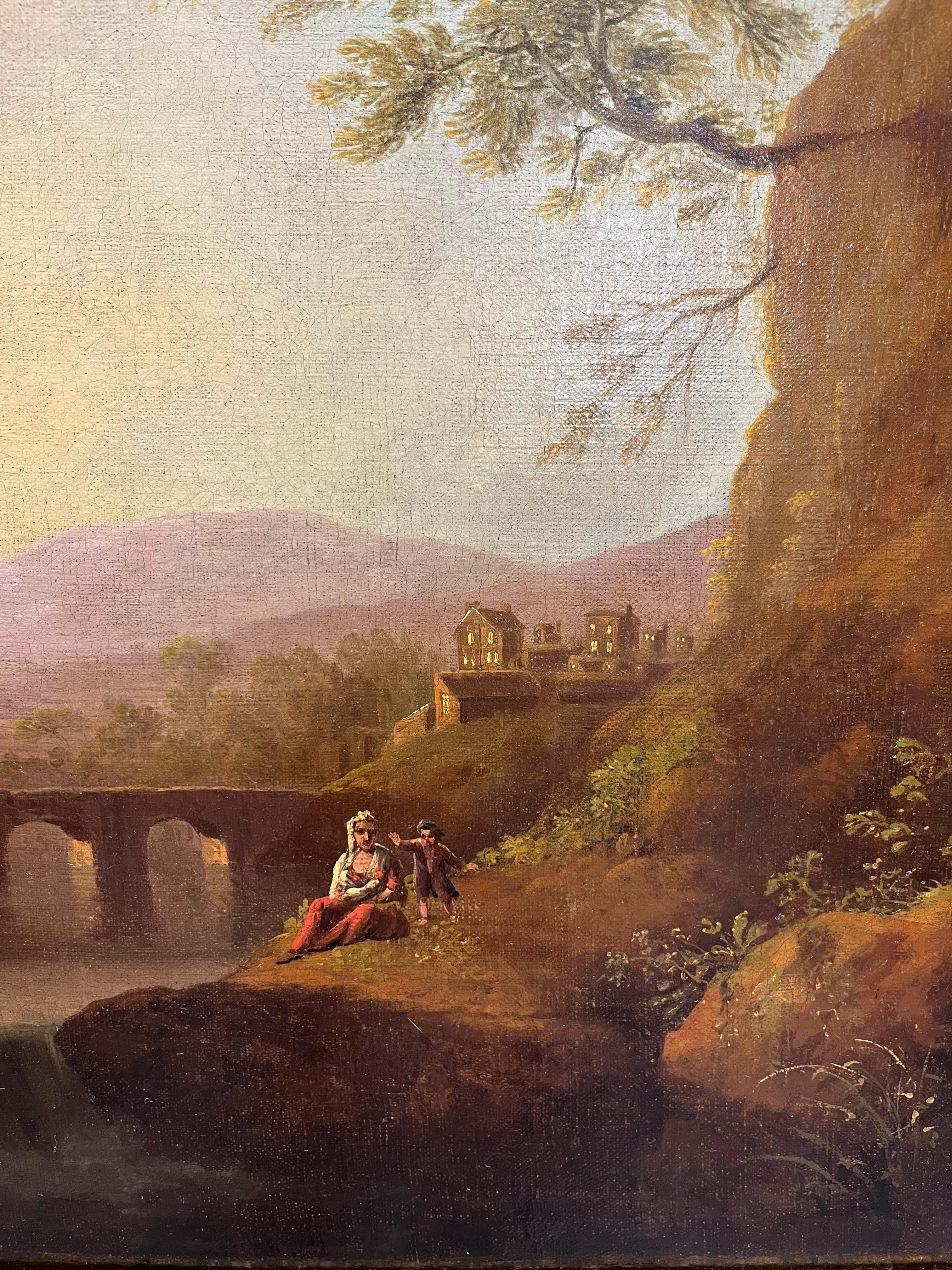 A classical landscape with figures resting on a bank before a viaduct 2