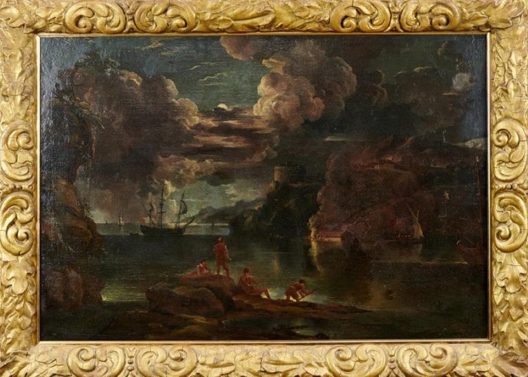 Adriaen van Diest Landscape Painting - Huge 17th Century Old Master Oil - The Burning Ship Night time Marine Landscape