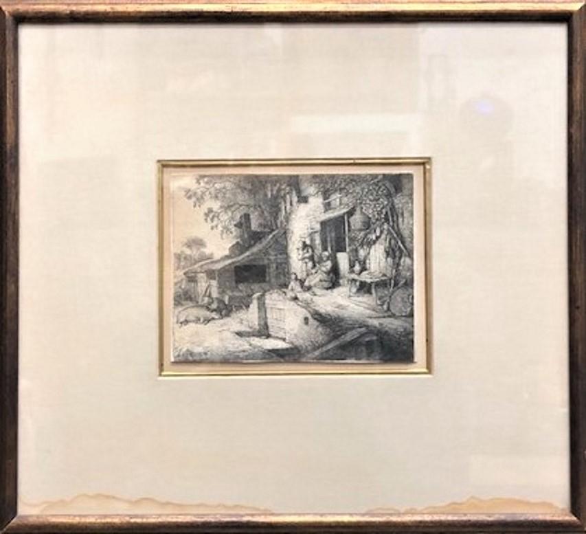 Artist: Adriaen van Ostade (Dutch, 1610 – 1685),
Subject: Rural everyday scene with a spinner in the foreground.
Medium: Etching on paper, framed
Dimensions: H: 14.75”, W: 16”

Adriaen van Ostade (Dutch, 1610 – 1685), a prolific painter, draftsman