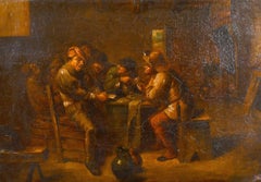 17th Century Dutch Old Master Oil Panel Tavern Interior Figures in Conversation