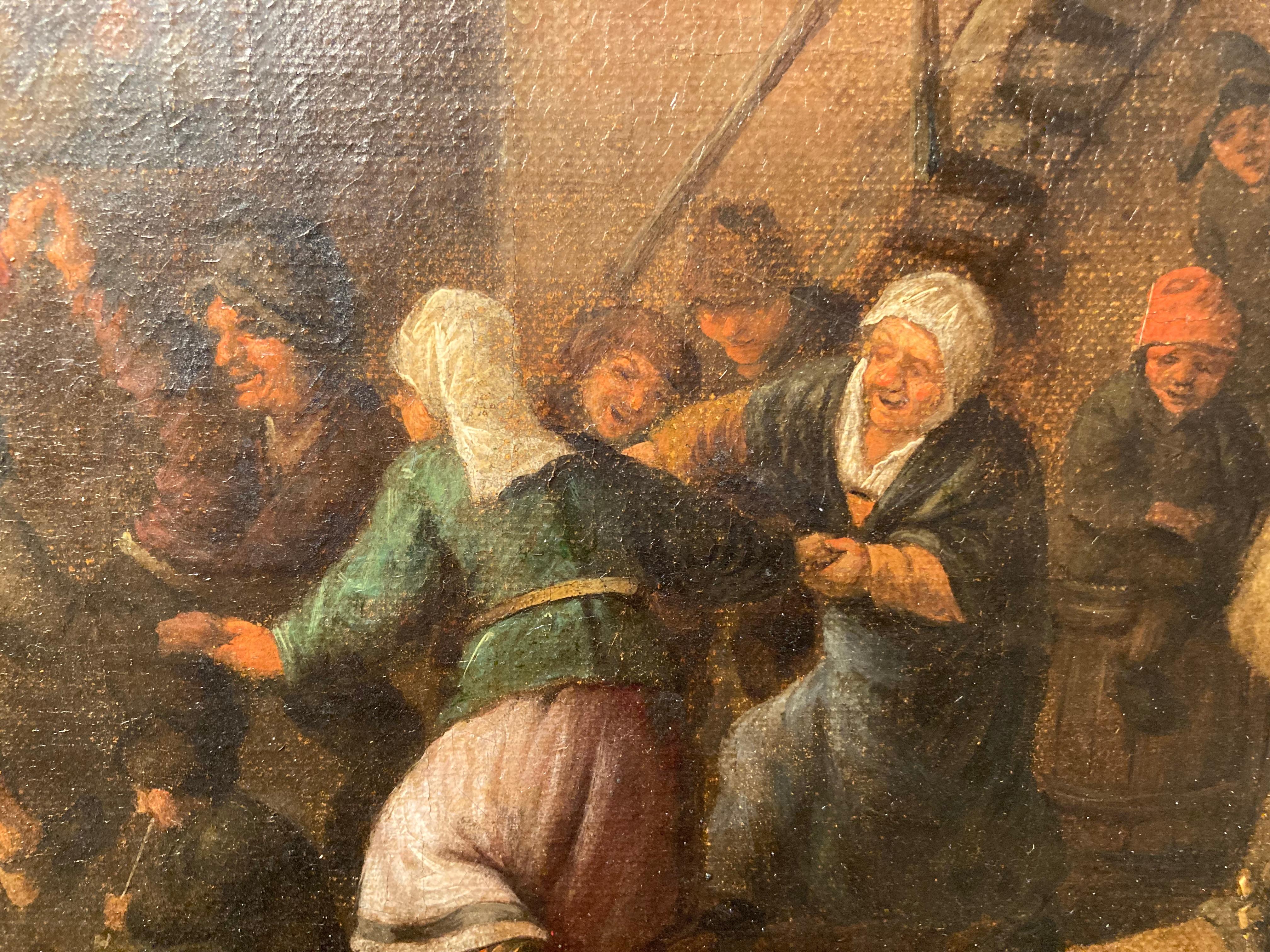 Circle of Adriaen or Isaac van Ostade, Peasants dancing and drinking by an Inn 8
