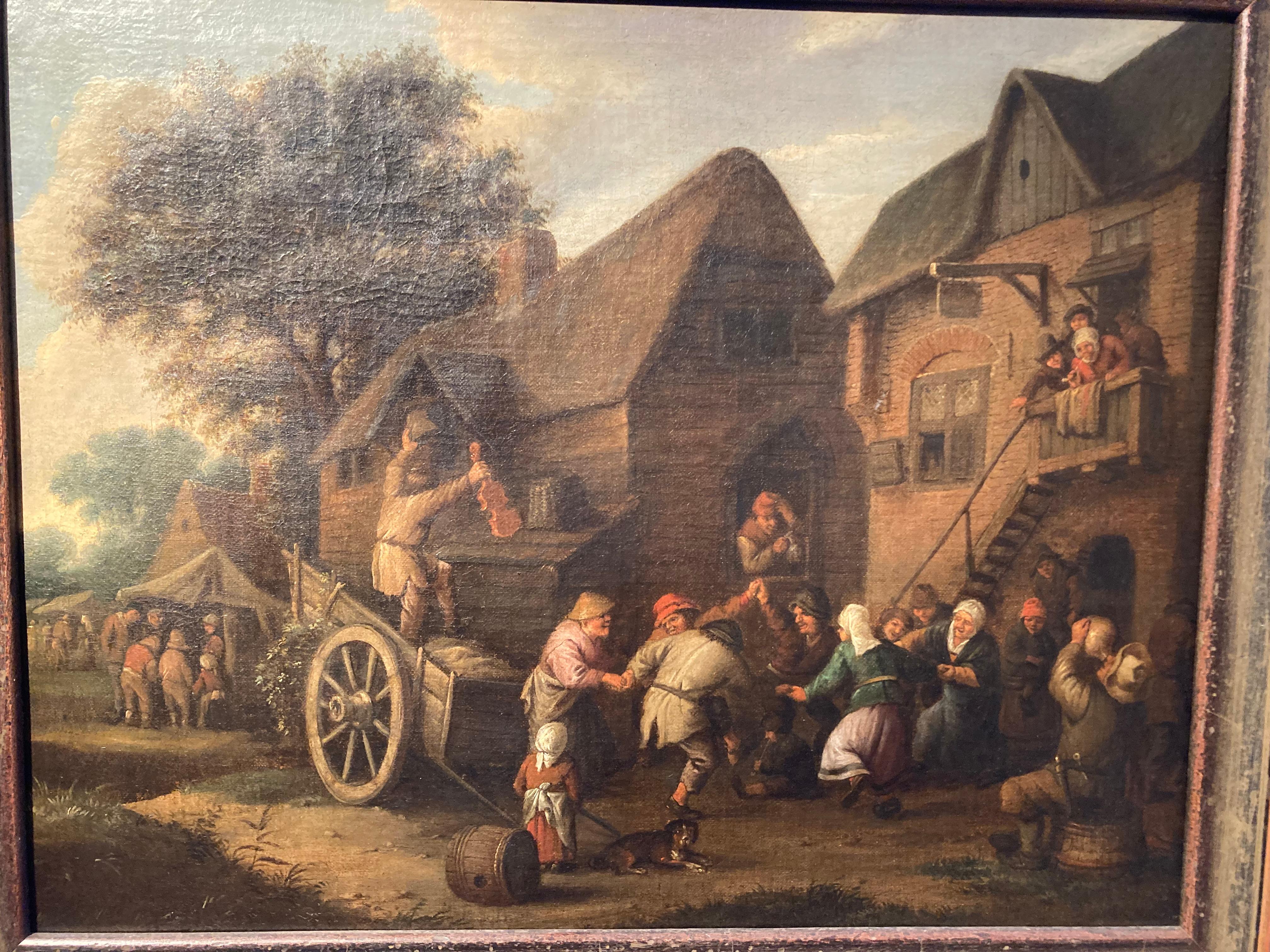 Circle of Adriaen or Isaac van Ostade, Peasants dancing and drinking by an Inn 12