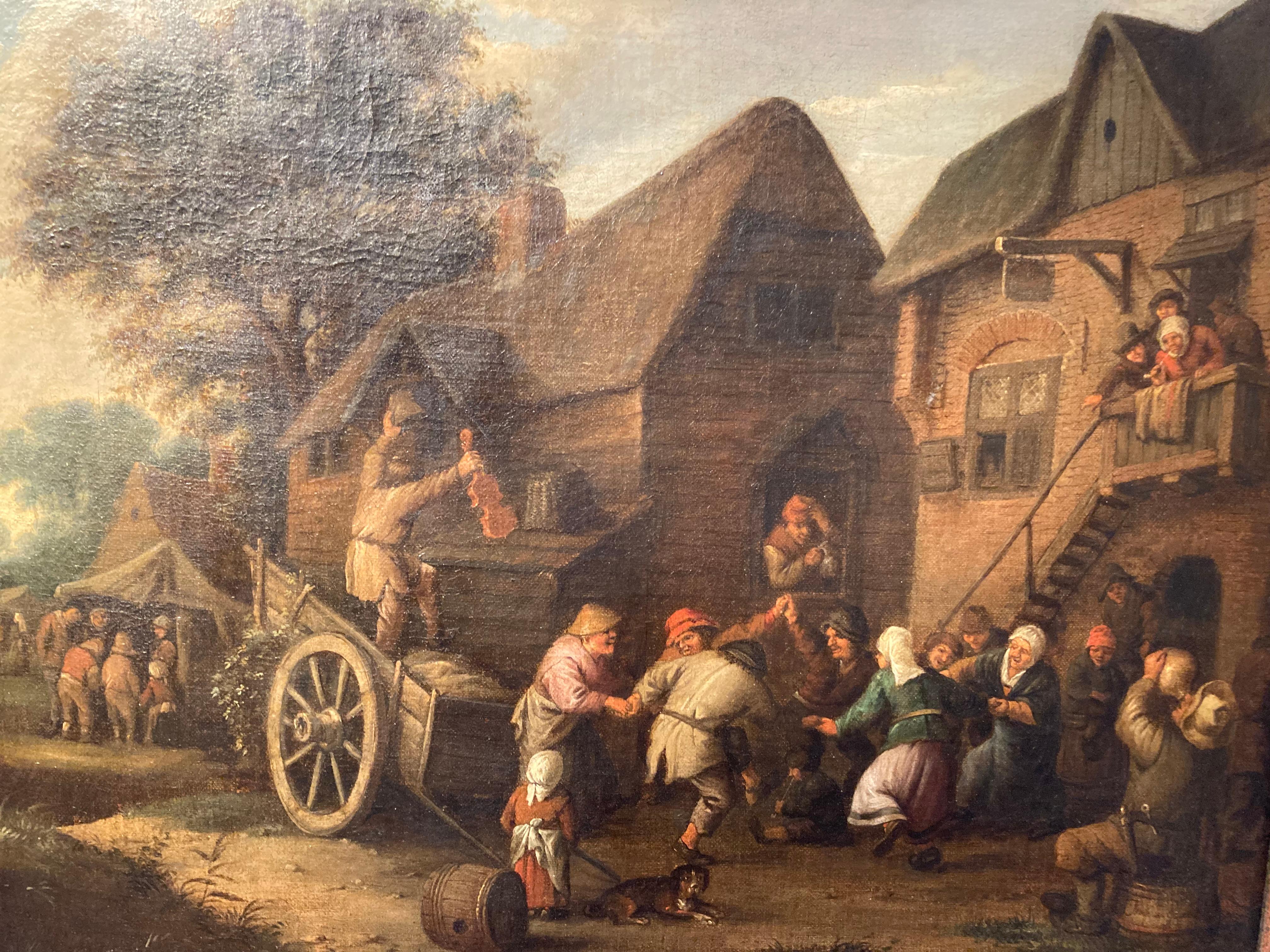 Circle of Adriaen or Isaac van Ostade, Peasants dancing and drinking by an Inn 13