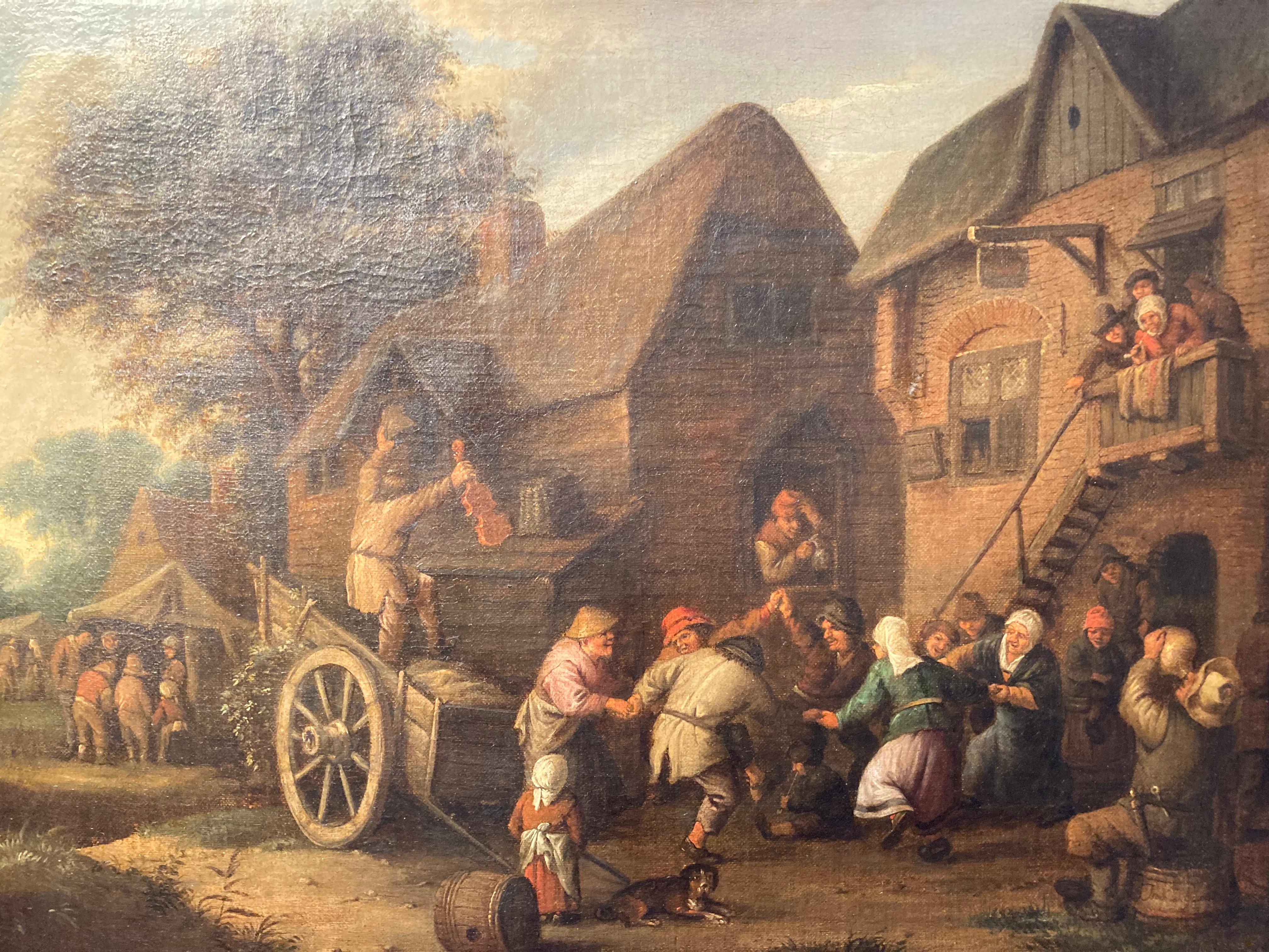 Cerchio di Adriaen o Isaac van Ostade, Contadini che ballano e bevono presso una locanda 1