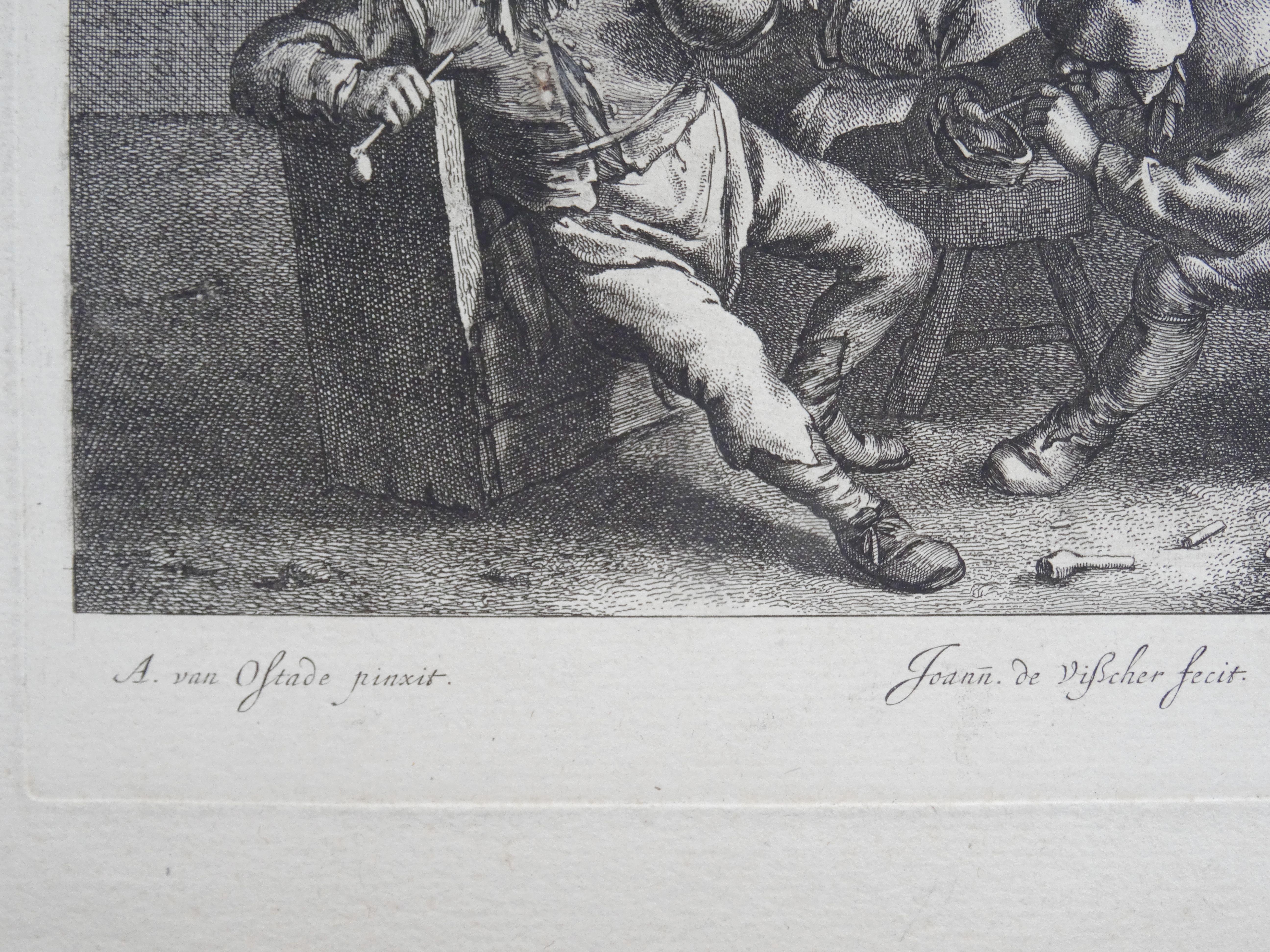 In a tavern. Paper, engraving, 21x25 cm - Print by Adriaen van Ostade