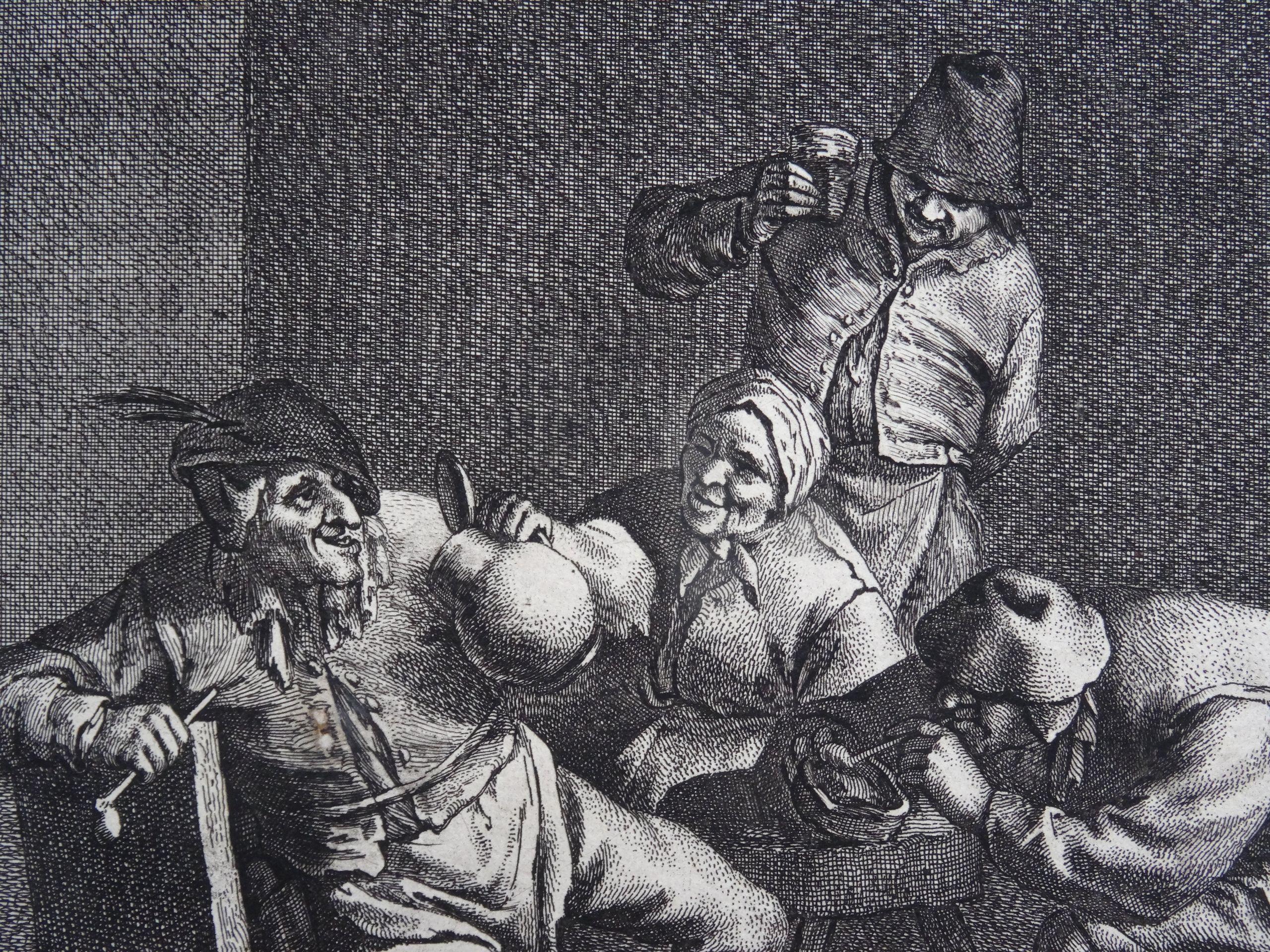 In einer Tavern. Papier, Kupferstich, 21x25 cm (Grau), Interior Print, von Adriaen van Ostade