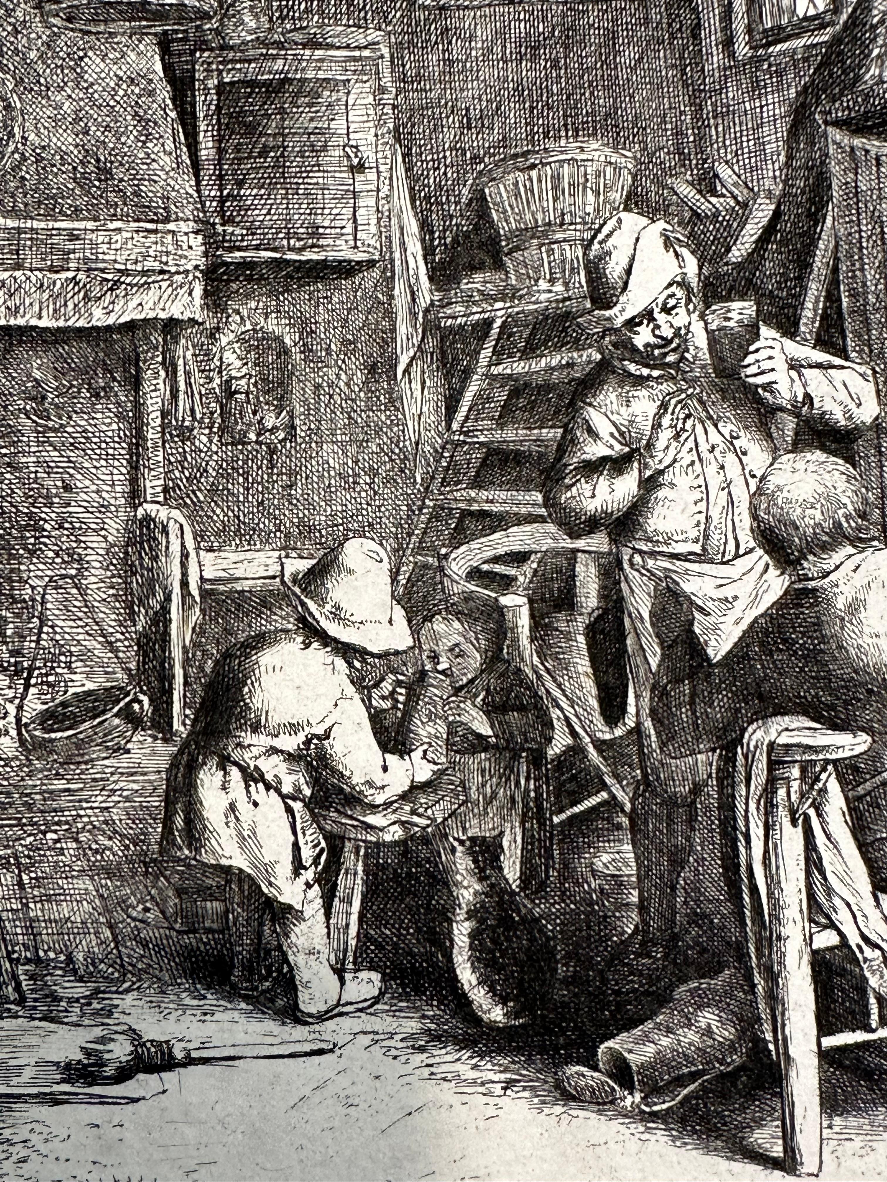 Van Ostade, Le Gourmet en compagnie, c. 1664 - Interior Print Beige de Adriaen van Ostade