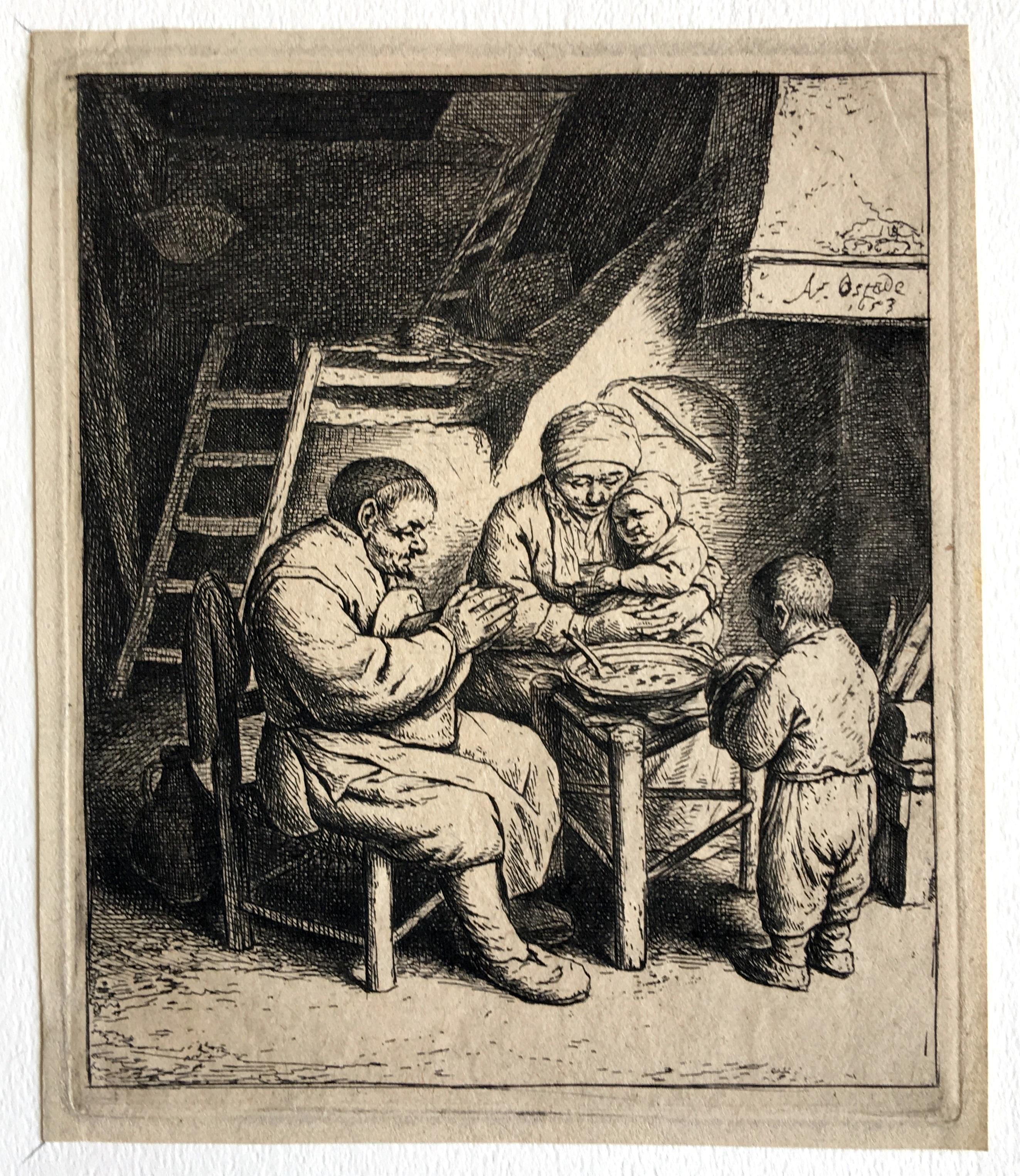 Adriaen van Ostade Figurative Print - Saying Grace