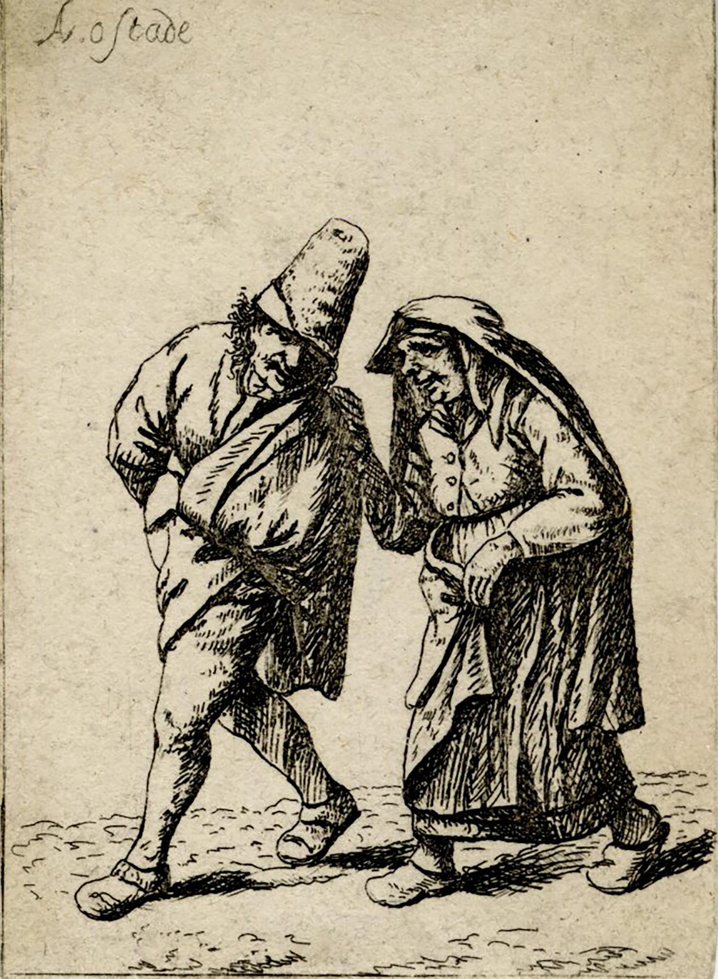 Adriaen van Ostade Portrait Print - The Couple Walking by David Deuchar after Ostade