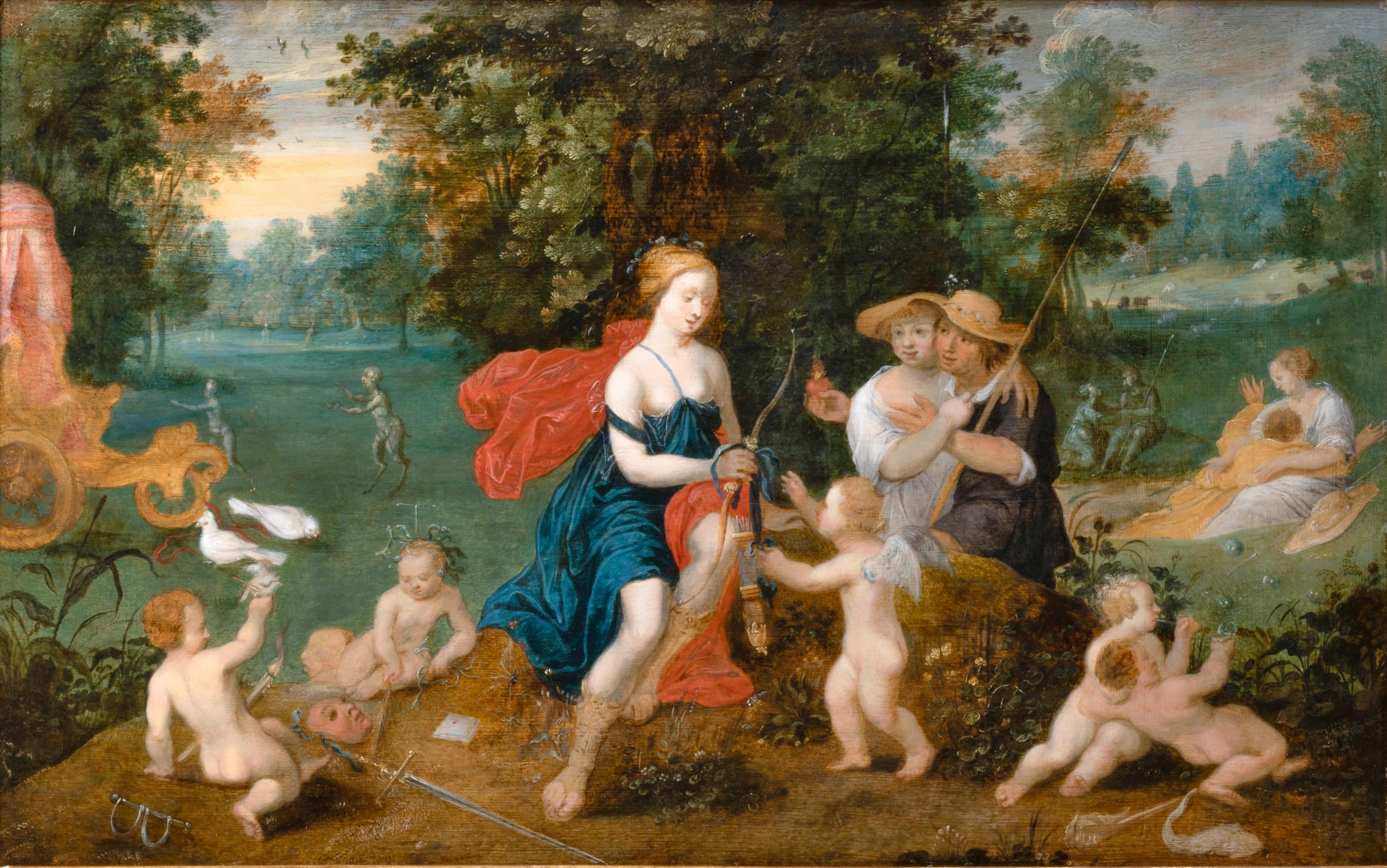 Flemish 17th  c., Allegory of war and peace, circa 1630, by Adriaen van Stalbemt For Sale 1