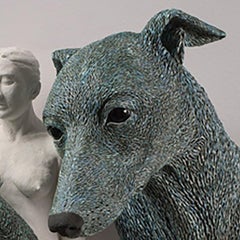 ANIMA AND ANIMUS - large ceramic sculpture, nude woman and two dogs (greyhound)