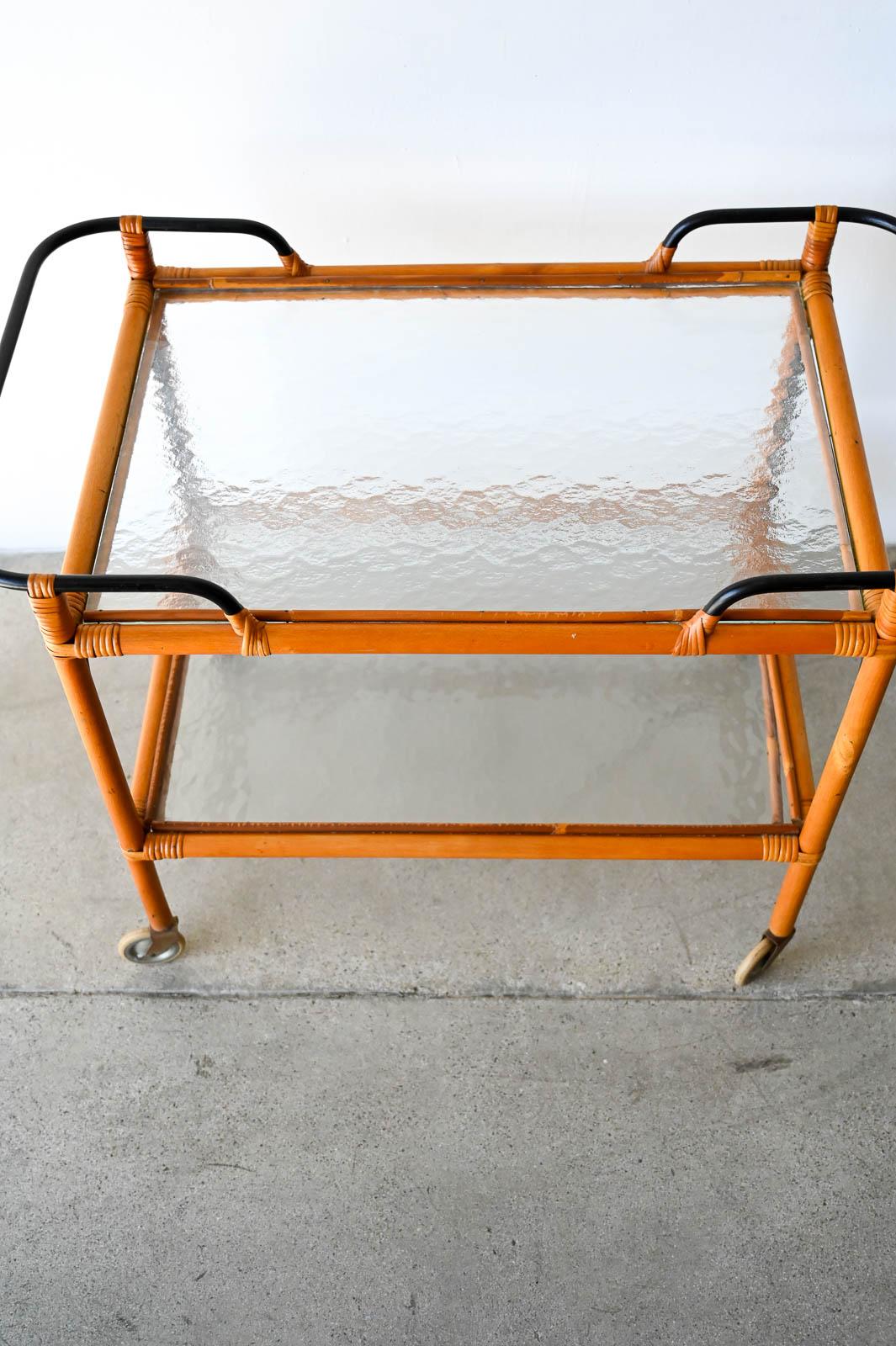 Adrian Audoux and Frida Minet Bamboo Iron and Glass Bar Trolley, ca. 1950 For Sale 1