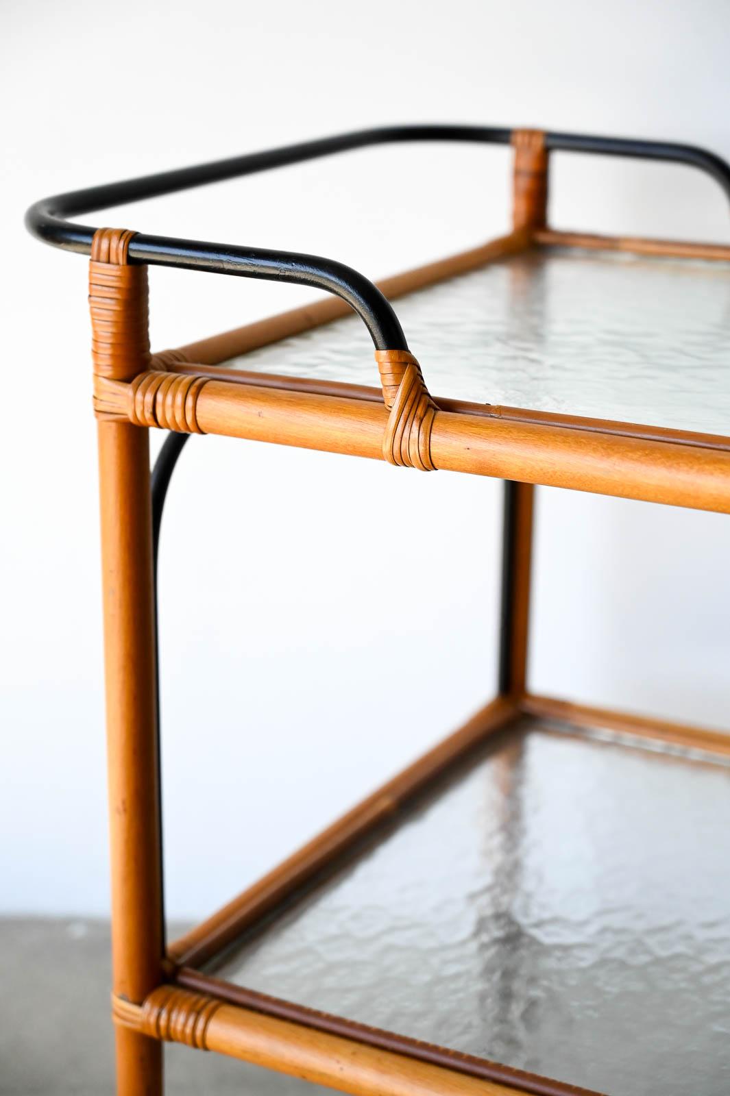 Adrian Audoux and Frida Minet Bamboo Iron and Glass Bar Trolley, ca. 1950 For Sale 2