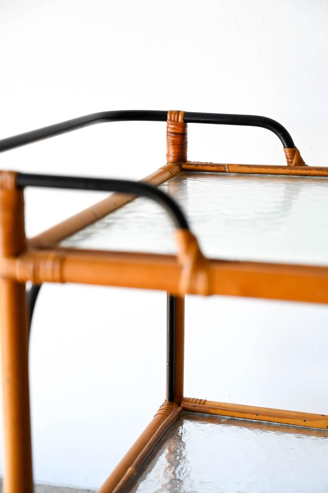 Adrian Audoux and Frida Minet Bamboo Iron and Glass Bar Trolley, ca. 1950 For Sale 3