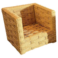 Adrian Audoux and Frida Minnet rare vintage  handwoven raffia cube chair