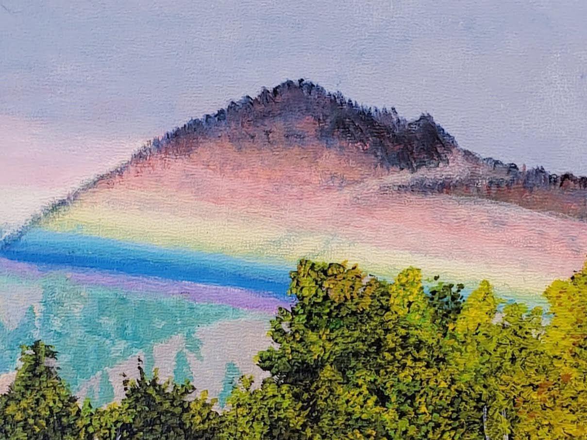 Mountain Rainbow, Painting, Acrylic on MDF Panel For Sale 1