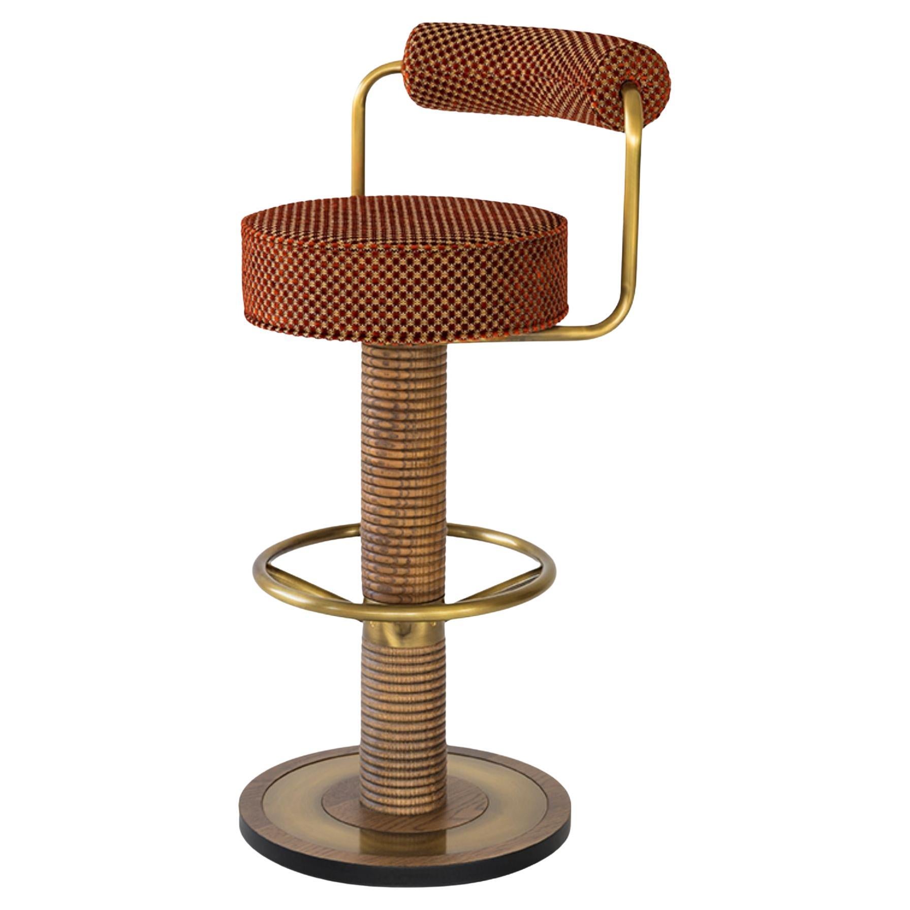 Adrian Bar Stool, Brass and Beech Wood, Modern Design, Custom Options For Sale